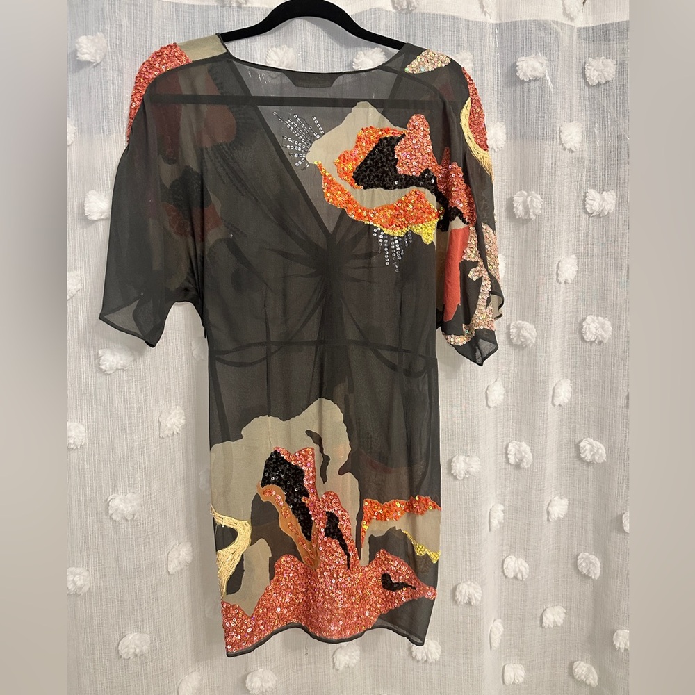 AllSaints Spitalfields sheer beaded silk top tunic